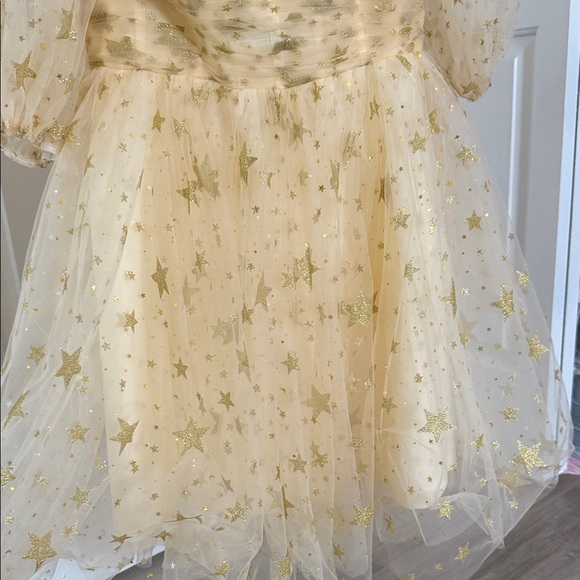 Elegant Starry Cream and Gold Baby Doll Dress - Picture 6 of 8